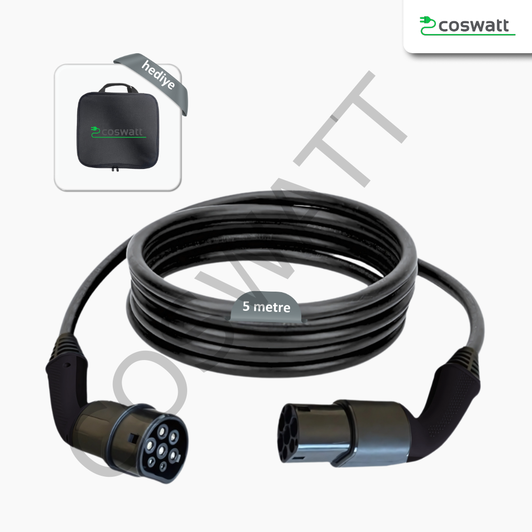 Coswatt Tip-2 Şarj Kablosu 22 kW / 32A / 5m Kablolu / 380V AC / Taşıma Çantası Hediyeli