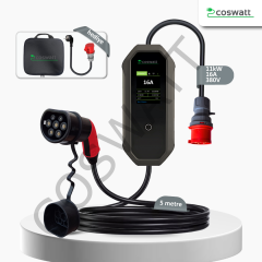 Coswatt Taşınabilir Şarj Cihazı 11 kW / 3P-16A / 5m Kablolu / Türkçe Menü / Tip-2 / 5x16A Fiş / 380V AC / Ev Tipi Dönüştürücü Kablo ve Taşıma Çantası Hediyeli