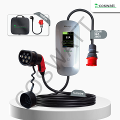 Coswatt Taşınabilir Şarj Cihazı 22 kW / 3P-32A / 5m Kablolu / Tip-2 / 5x32A Fiş / 380V AC / Ev Tipi Dönüştürücü Kablo ve Taşıma Çantası Hediyeli