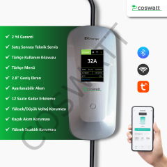 Coswatt Taşınabilir Şarj Cihazı 22 kW / 3P-32A / 5m Kablolu / Tip-2 / 5x32A Fiş / 380V AC / Ev Tipi Dönüştürücü Kablo ve Taşıma Çantası Hediyeli