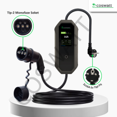 Coswatt Taşınabilir Şarj Cihazı 3.5 kW / 16A / 8m Kablolu / Türkçe Menü / Tip-2 / Ev Tipi Schuko Fiş / 220V AC / Taşıma Çantası Hediyeli