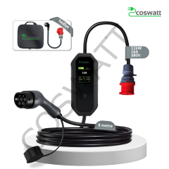 Coswatt Taşınabilir Şarj Cihazı 11 kW / 3P-16A / 8m Kablolu / Tip-2 / 5x16A Fiş / 380V AC / Ev Tipi Dönüştürücü Kablo ve Taşıma Çantası Hediyeli