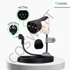 Coswatt EV03 Taşınabilir Şarj Cihazı 3.5 kW / 16A / 5m Kablolu / Tip-2 Soket / Ev Tipi 2x16A Fiş / 220V AC / Taşıma Çantası Hediyeli
