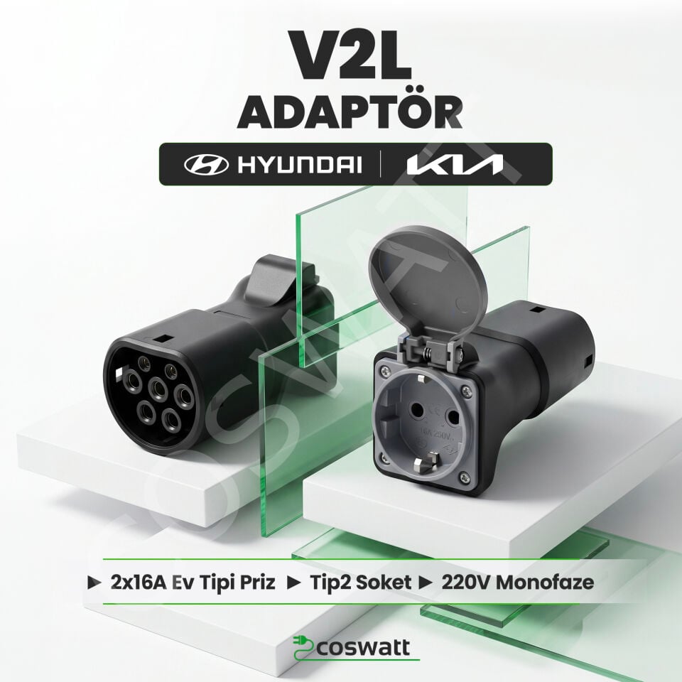 Coswatt V2L Adaptörü (Vehicle-to-Load) / 220V AC 2x16A Ev Tipi Priz / Hyundai ve Kia Uyumlu